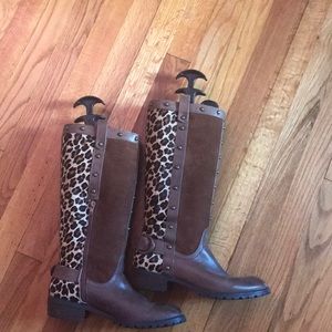 Leopard, leather and suede boots